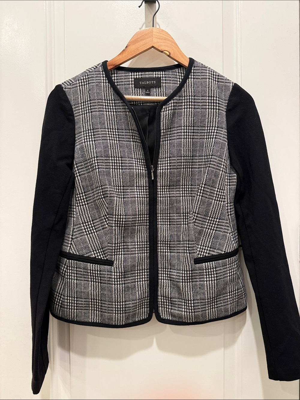 Talbots Black & Gray Plaid Zip-Front Jacket